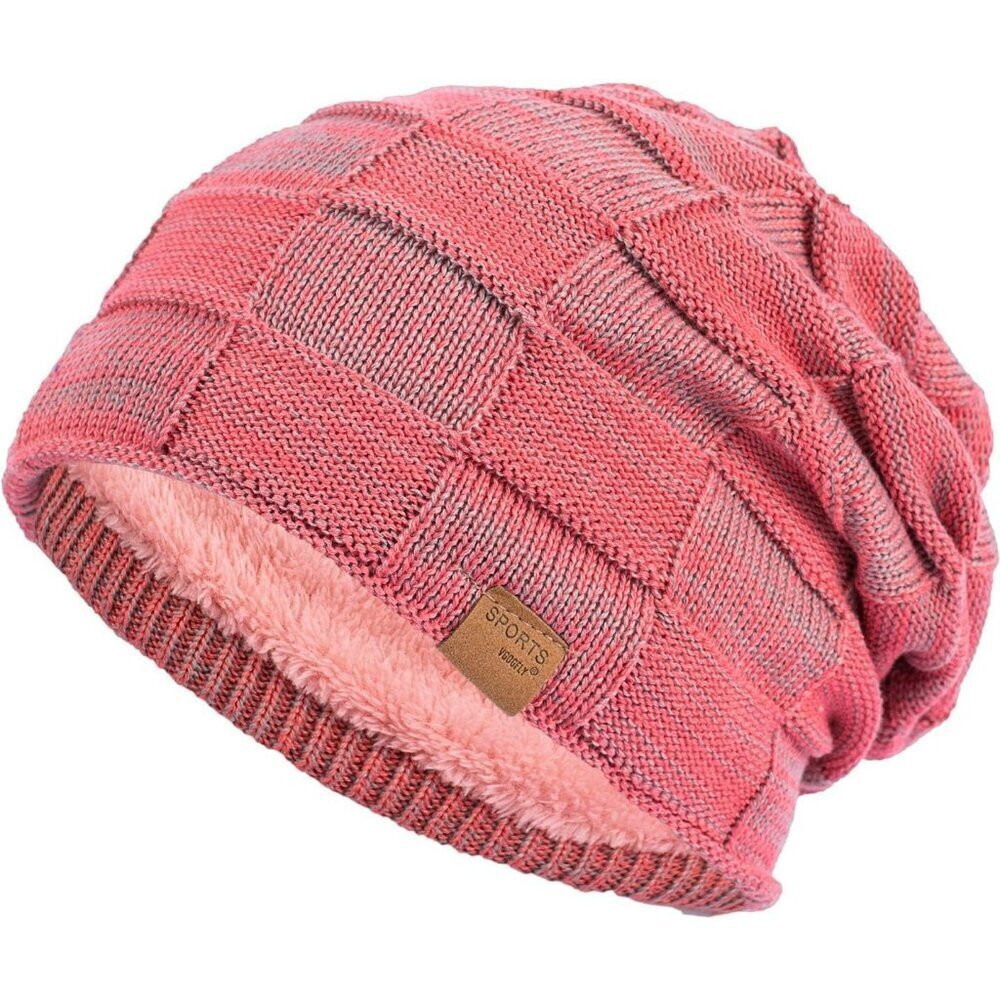 Men’s Light Red Winter Beanies Knit Hats Lined Thick Warm Stocking Cap for Guys